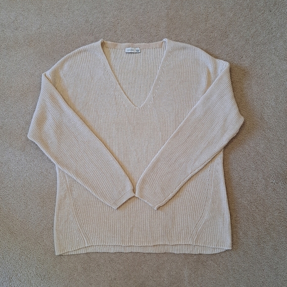 Gentle Fawn V-neck Sweater Size Large Cream Neutral Cozy Knit Ribbed - Picture 11 of 11